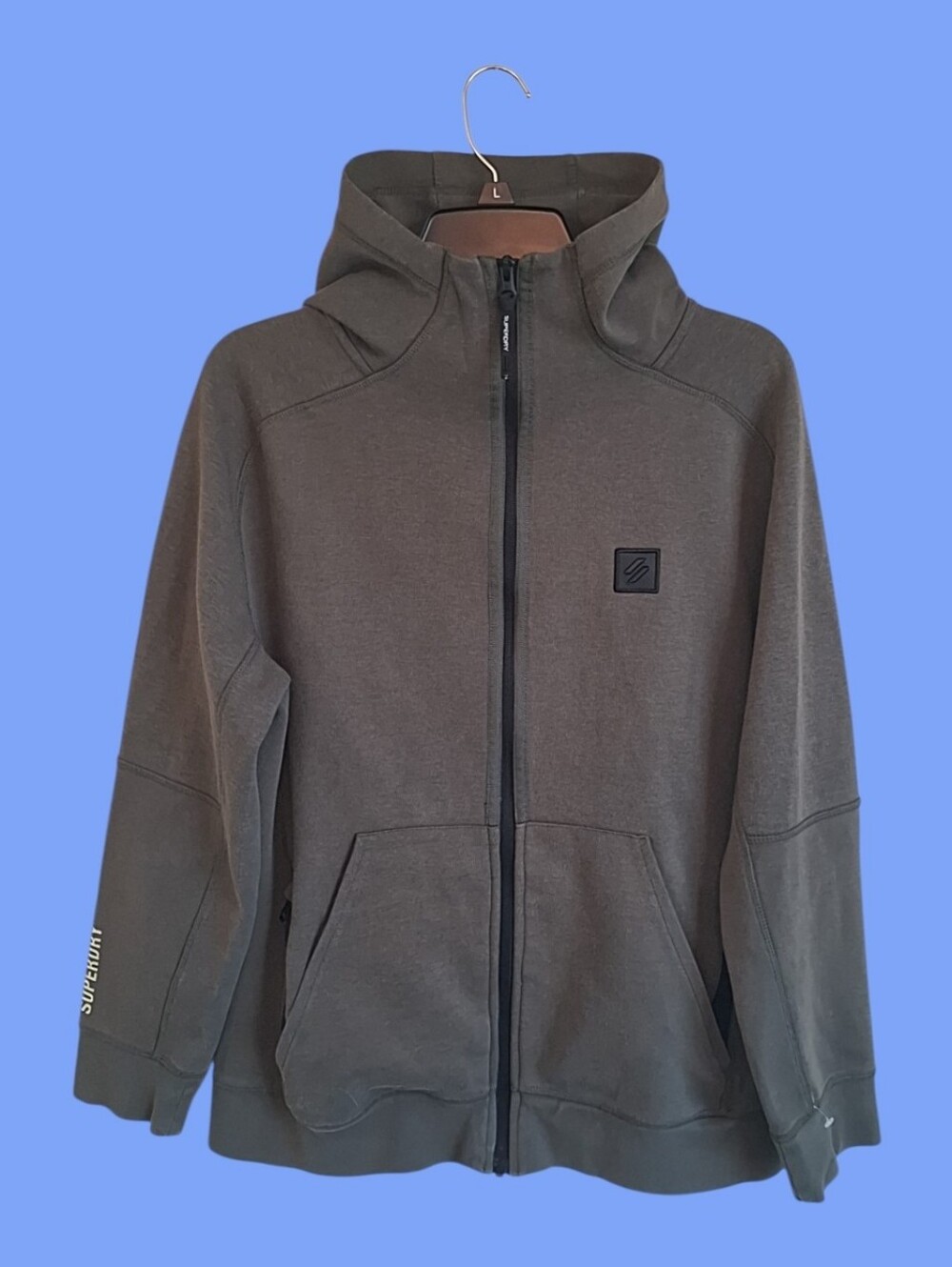 Superdry Mens Charcoal Hooded Full-Zip Jacket Size M